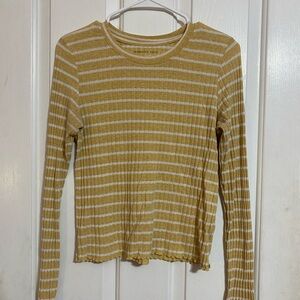 American Eagle Womens Slim Fit Long Sleeve Top Yellow White Striped Preppy